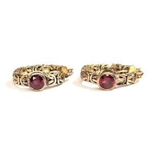 Vintage Turkish Byzantine Vermeil Sterling & Garnet Hoop Earrings